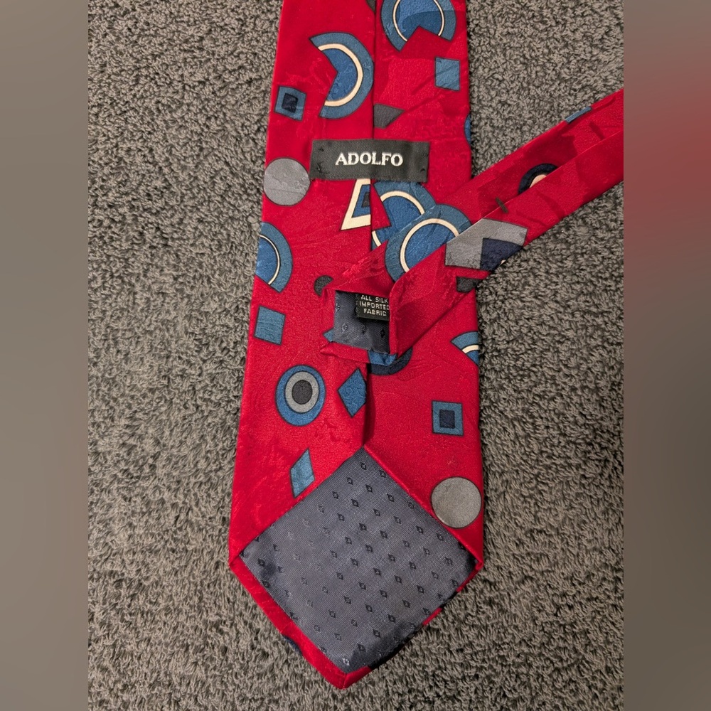 Adolfo Red Geometric Pattern Tie - Picture 3 of 3